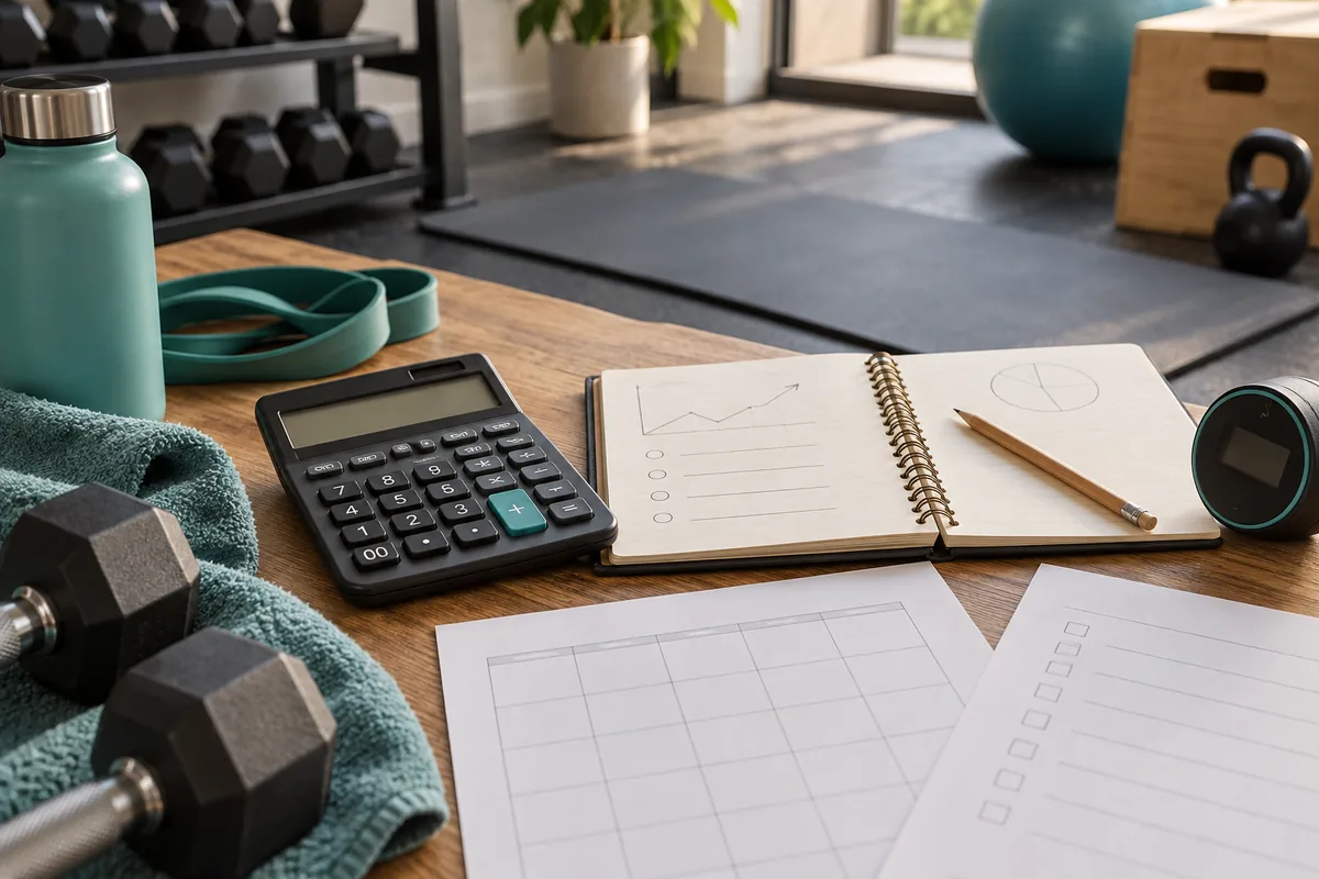 Taschenrechner und Planungsunterlagen für Fitnesstrainer