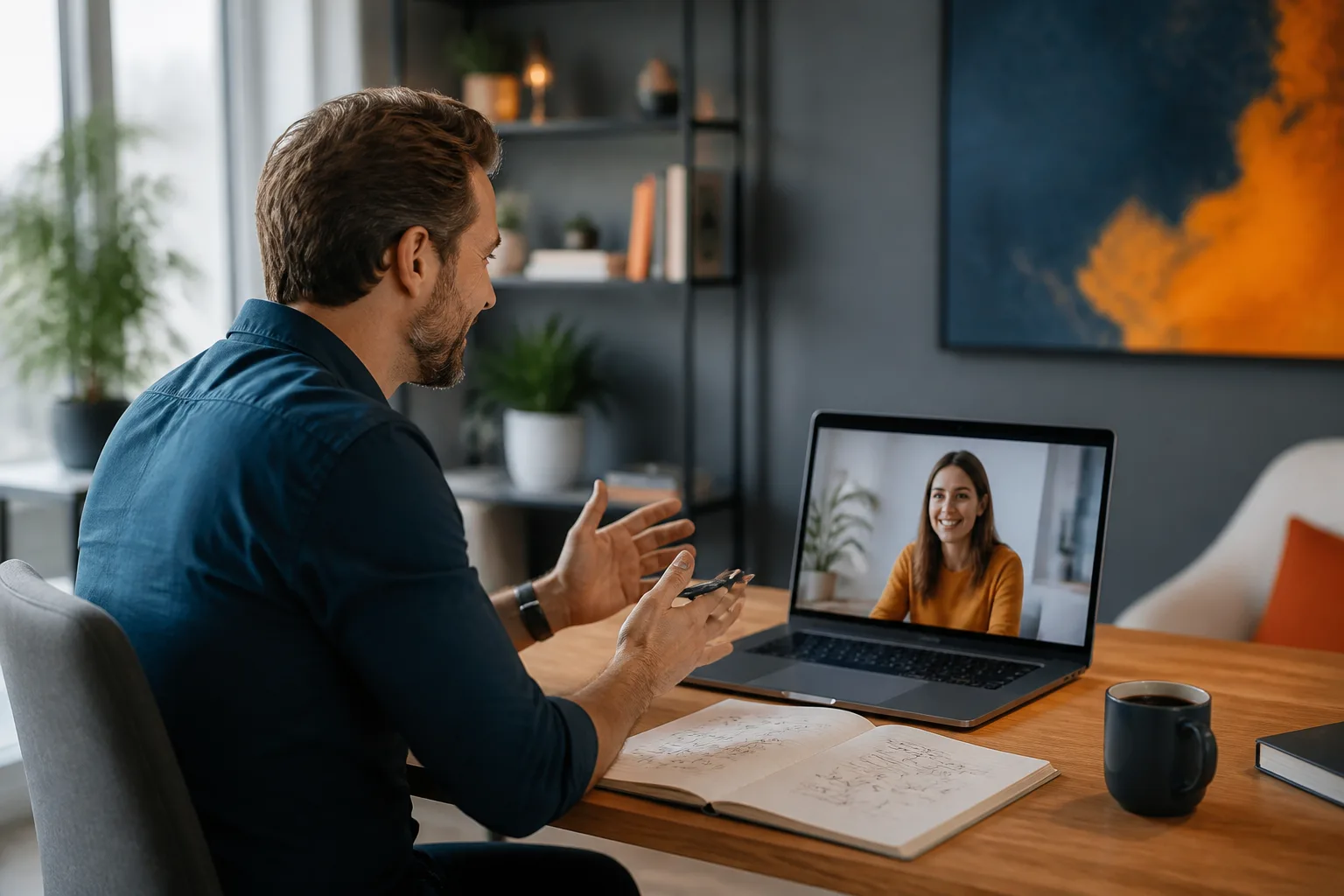 Gründungscoach spricht online mit einer Gründerin über ihre Geschäftsidee