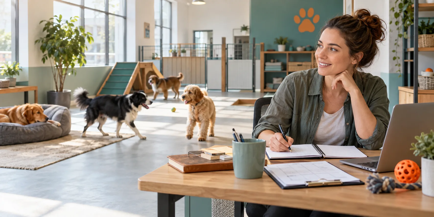 Gründerin plant Gruppen, Tagesplätze und Kapazität in einer Hundetagesstätte
