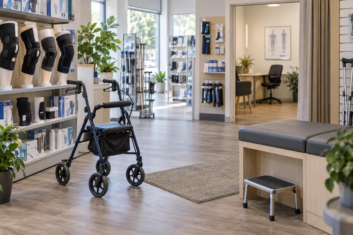 Rollator, Bandagen und Beratungsplatz in einem Sanitätshaus